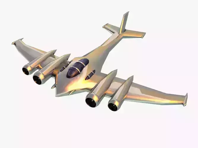 Silver futuristic airplane Low-poly 3D model