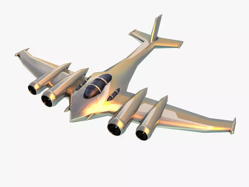 Silver futuristic airplane Low-poly 3D model_0