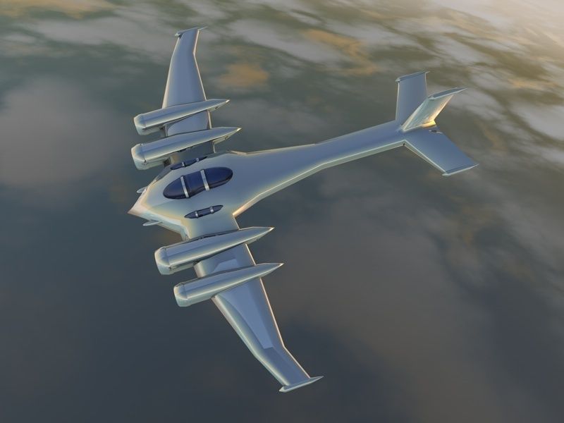 Silver futuristic airplane Low-poly 3D model_3