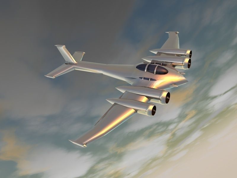 Silver futuristic airplane Low-poly 3D model_2