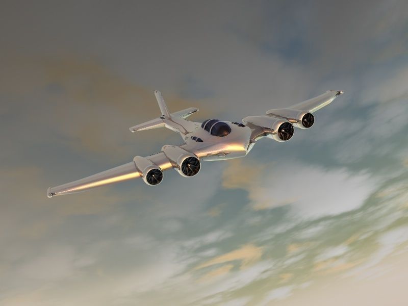Silver futuristic airplane Low-poly 3D model_1
