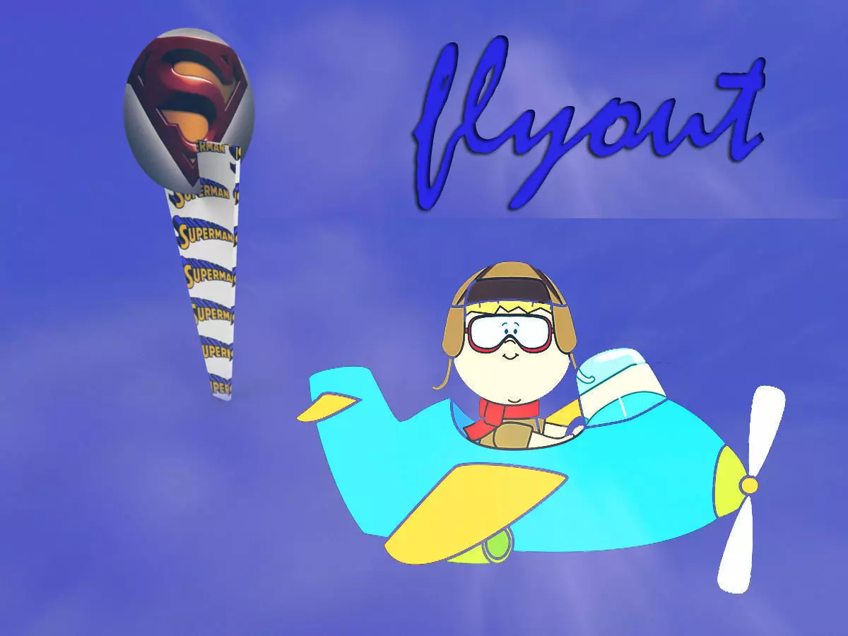 flyout cartoon character flying in airplane 3D print model_0