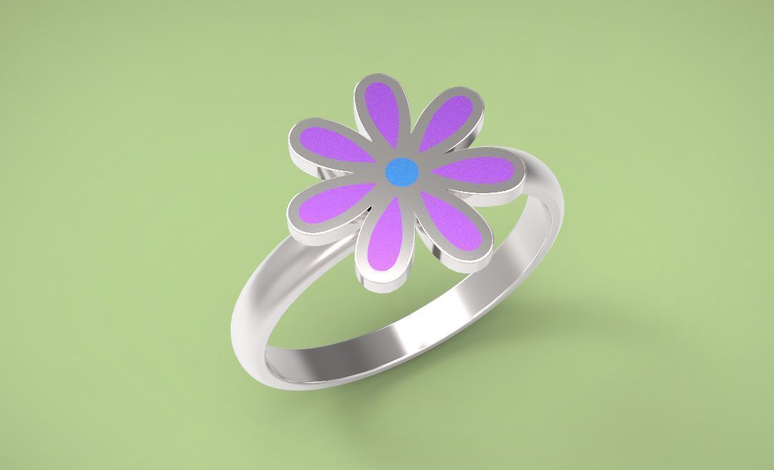 Ring rainbow flower 3D print model_1