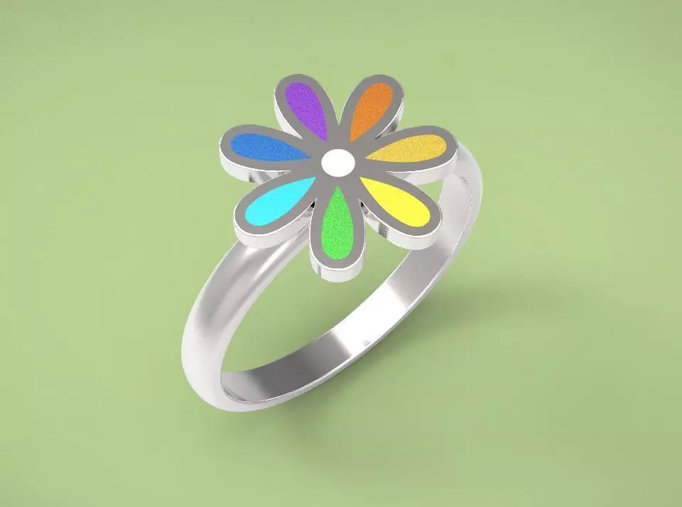 Ring rainbow flower 3D print model_0