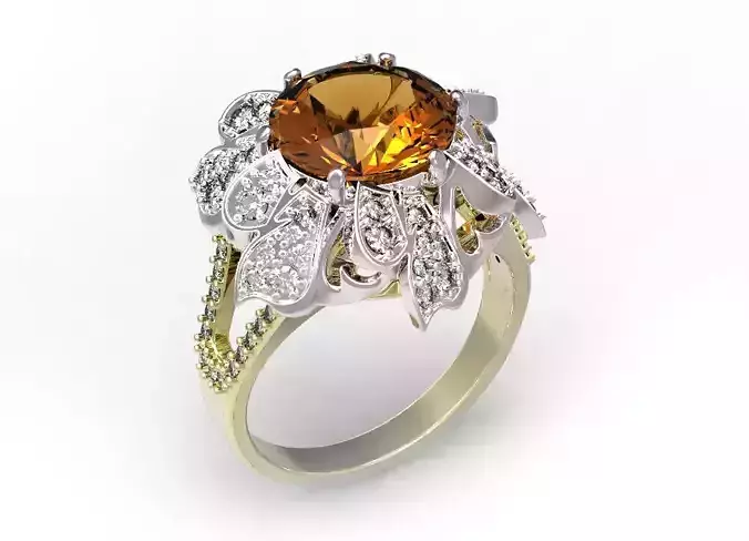 Ring gold with citrine and diamonds