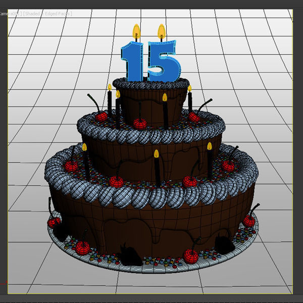 Birthday cake 3D model_2