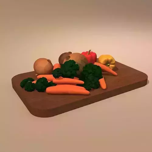 plate vegetables on wooden cutting board