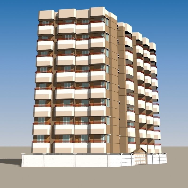 4 Apartment Buildings Pack 3D model_1