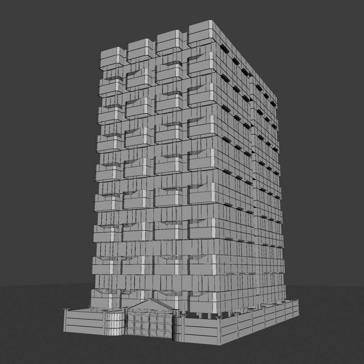 4 Apartment Buildings Pack 3D model_14