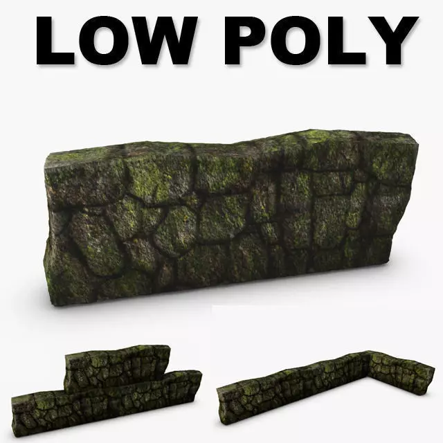 Mossy Rockwall Lowpoly 3D model_0