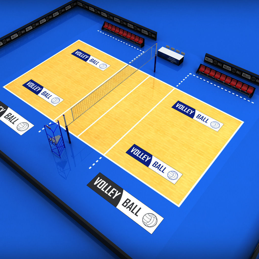 Volleyball court high detail low poly Low-poly 3D model_2