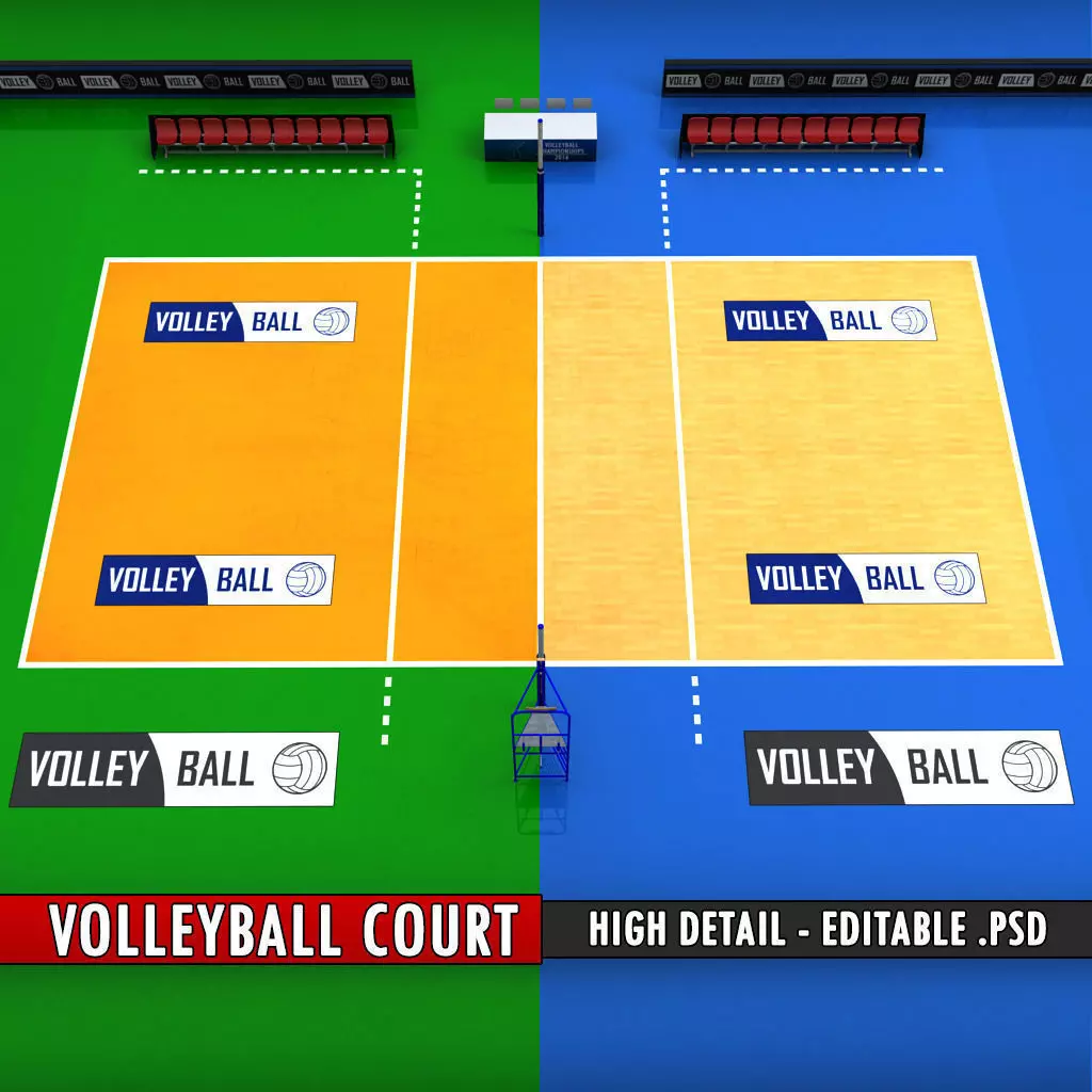 Volleyball court high detail low poly Low-poly 3D model_0