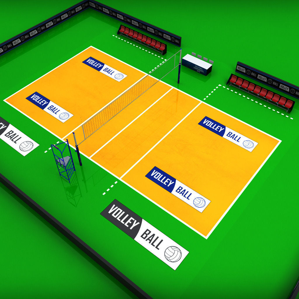 Volleyball court high detail low poly Low-poly 3D model_1