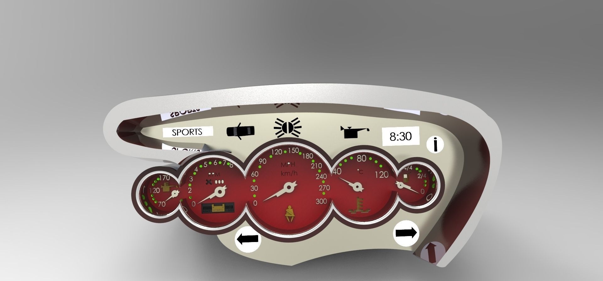 Cluster car dashboard with gauges Free 3D model_1