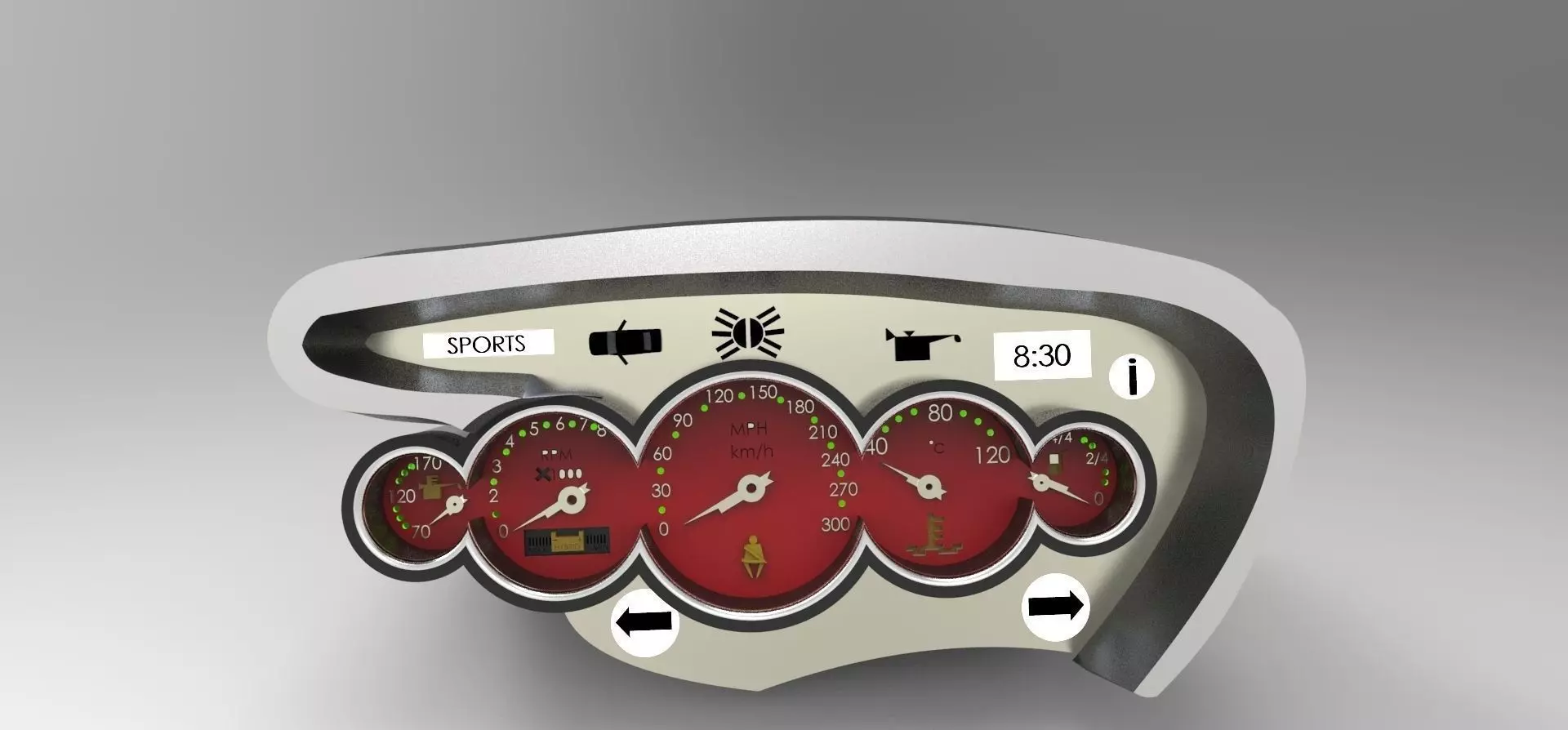 Cluster car dashboard with gauges Free 3D model_0