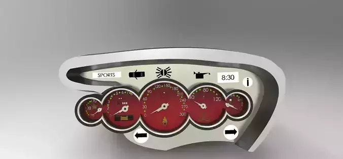 Cluster car dashboard with gauges Free 3D model