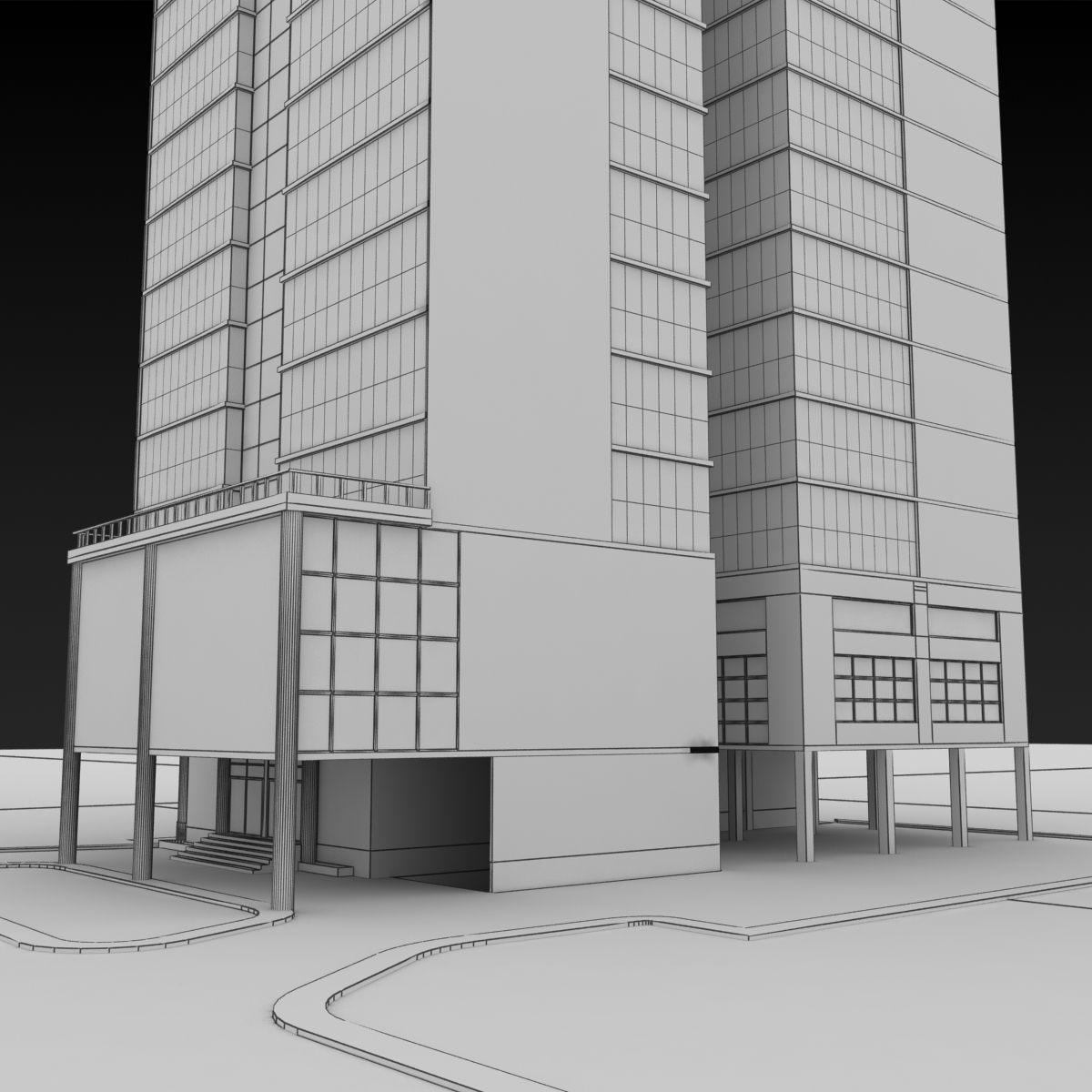 Commercial Building Low-poly 3D model_10