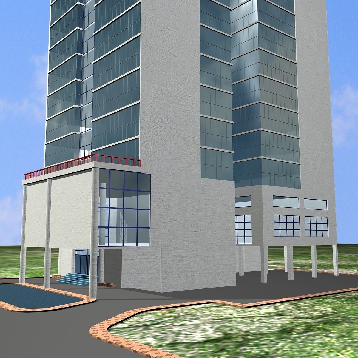 Commercial Building Low-poly 3D model_2
