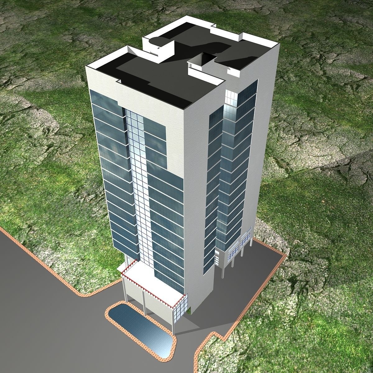 Commercial Building Low-poly 3D model_6