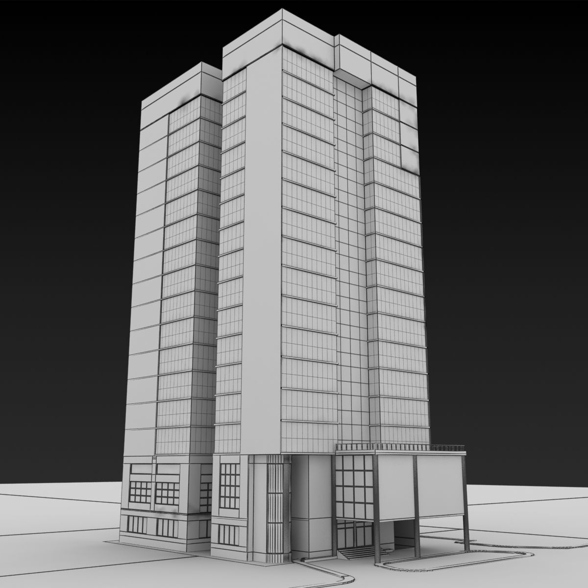 Commercial Building Low-poly 3D model_8