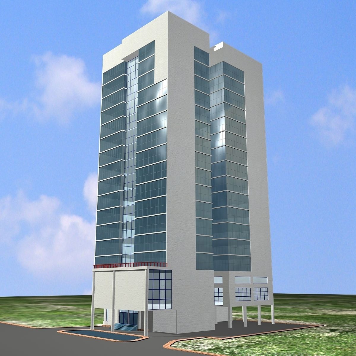 Commercial Building Low-poly 3D model_1