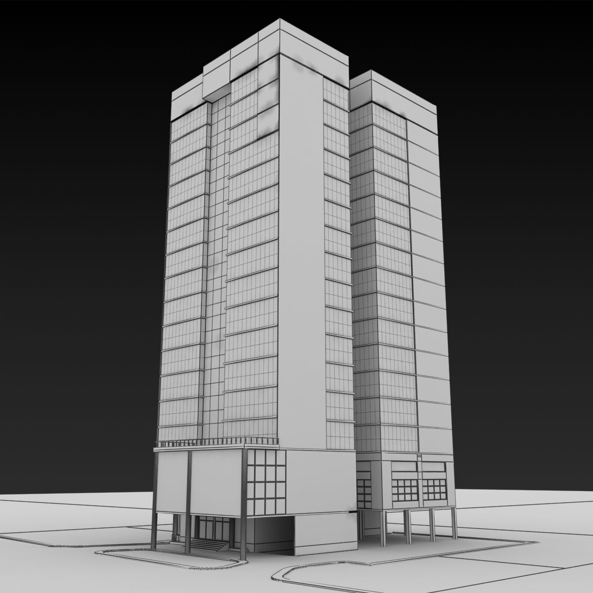 Commercial Building Low-poly 3D model_7