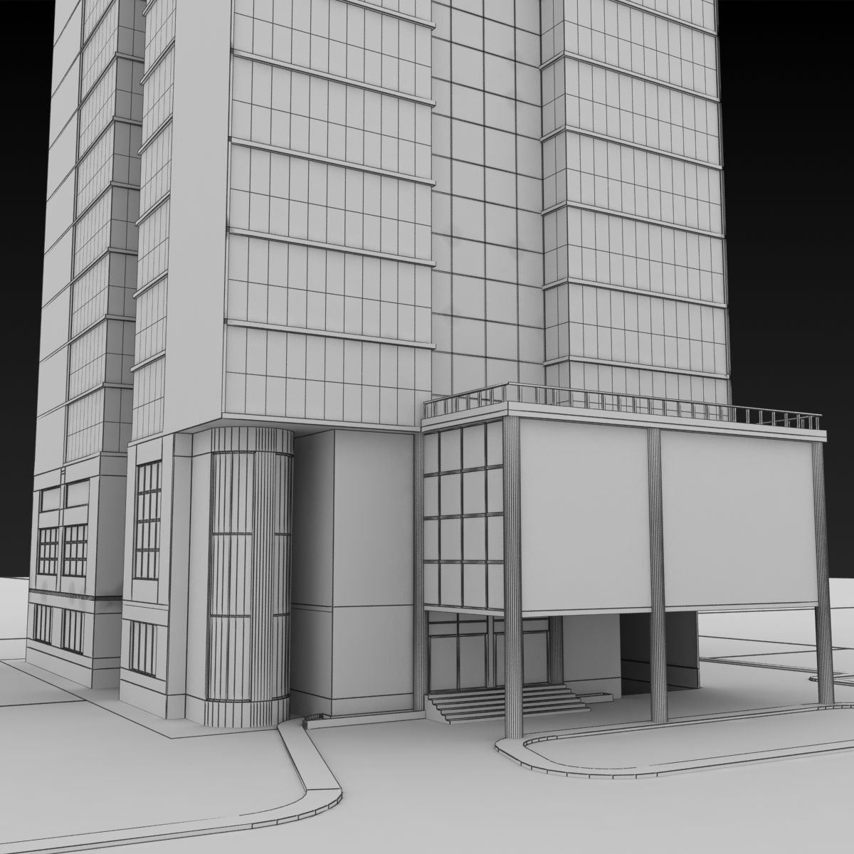 Commercial Building Low-poly 3D model_9