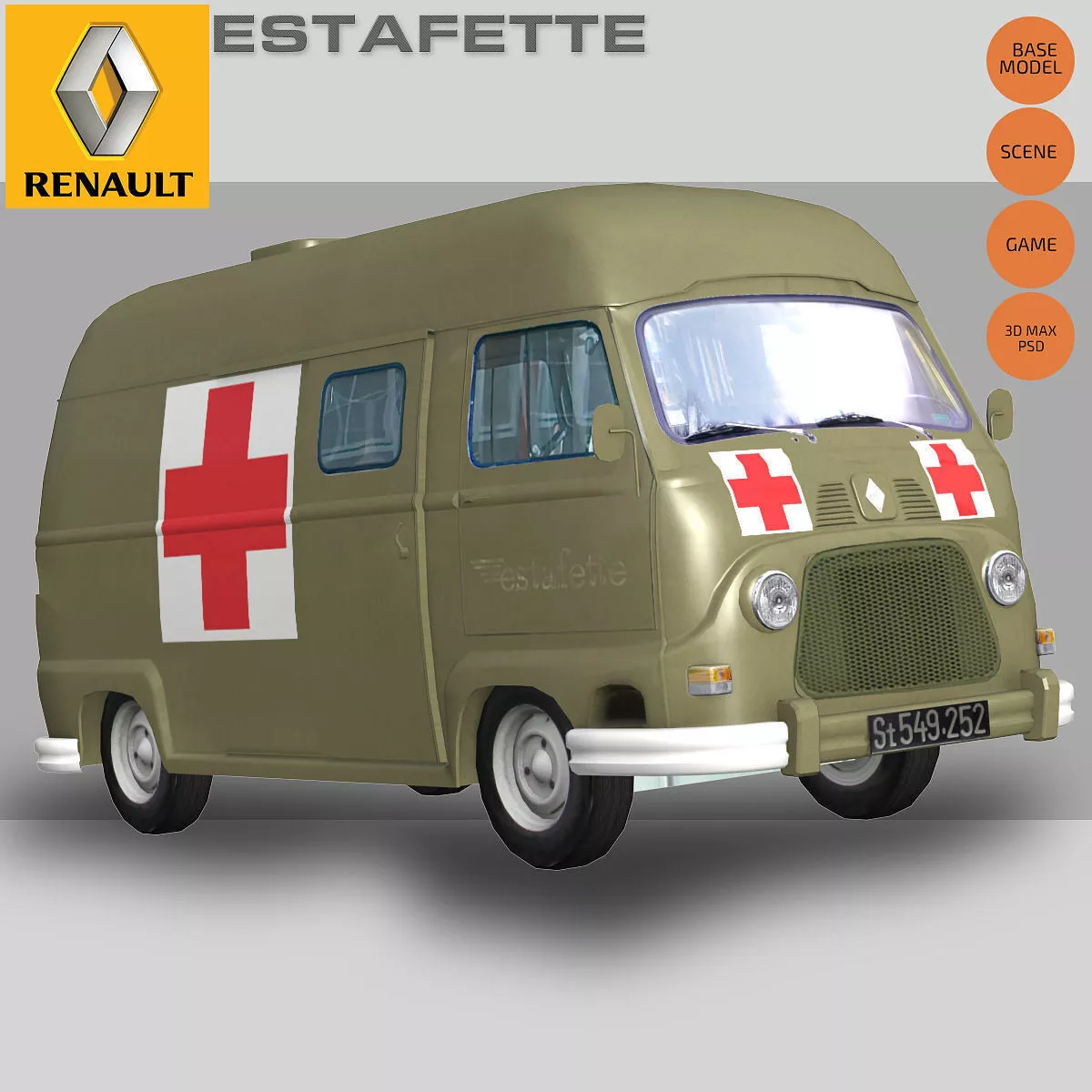 Renault Estafette Military Low-poly 3D model