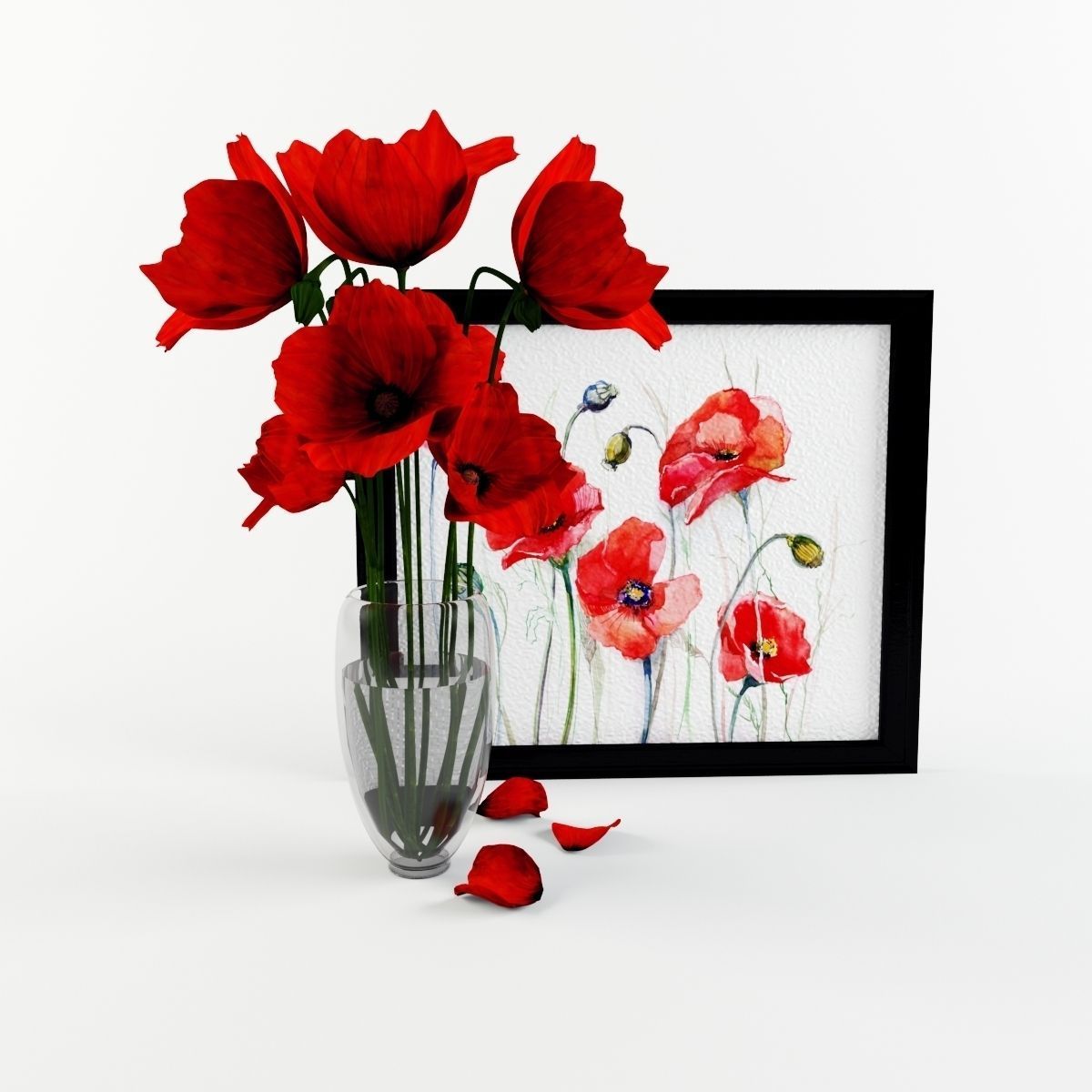 Poppy flowers in vase 3D model_4