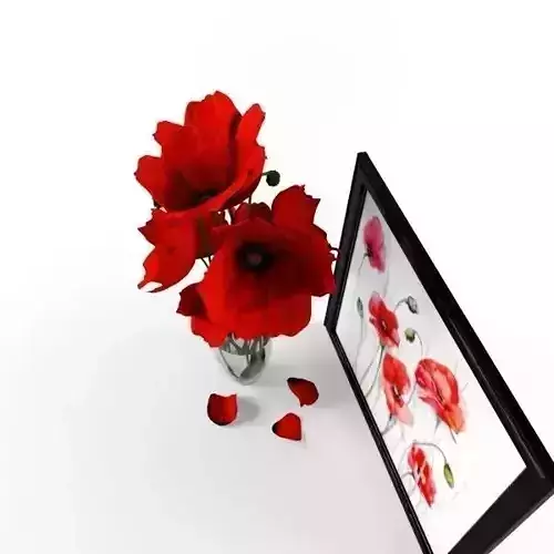 Poppy flowers in vase 3D model