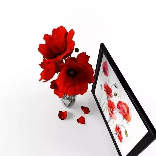 Poppy flowers in vase 3D model_0
