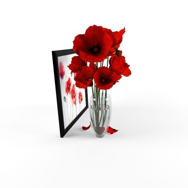 Poppy flowers in vase 3D model_3