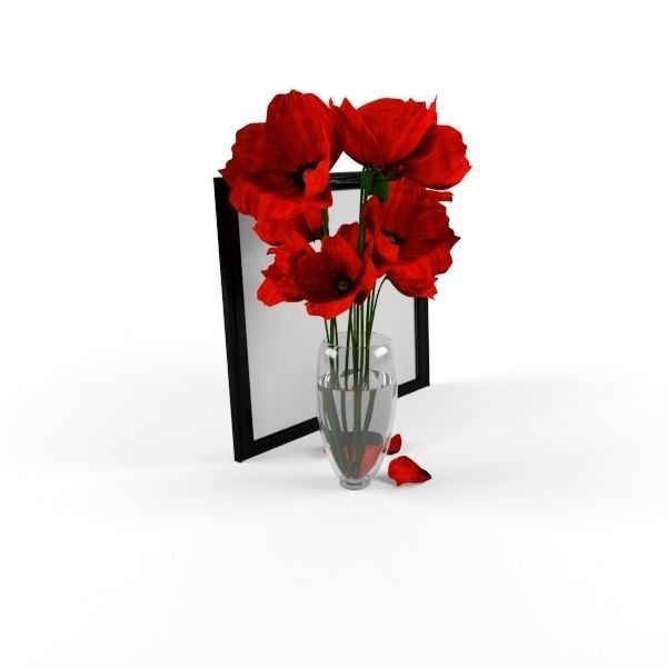 Poppy flowers in vase 3D model_2