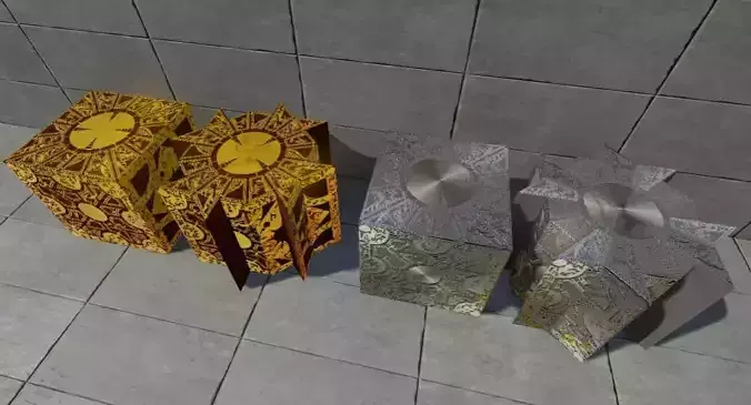 HellBoxet three gold and silver boxes Low-poly 3D model