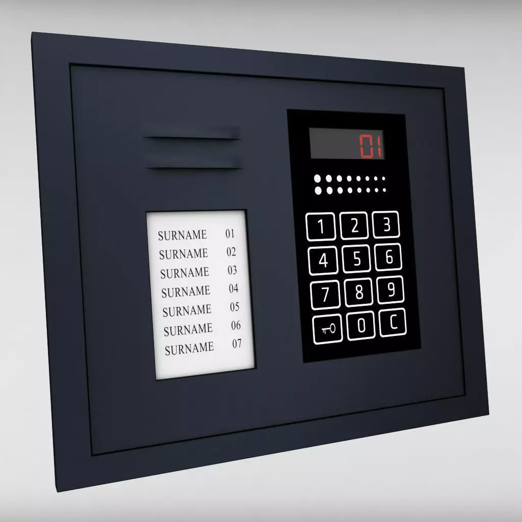 Intercom low poly keypad on wall Low-poly 3D model_0