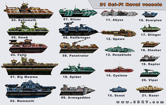 Sci-Fi Naval collection Low-poly 3D model_22