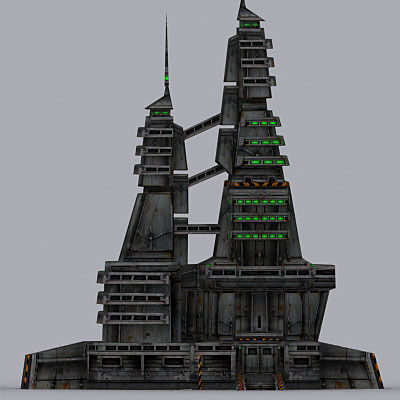 Sci-Fi Buildings collection Low-poly 3D model_9