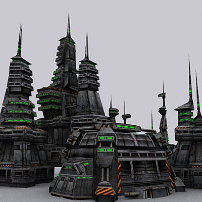 Sci-Fi Buildings collection Low-poly 3D model_26