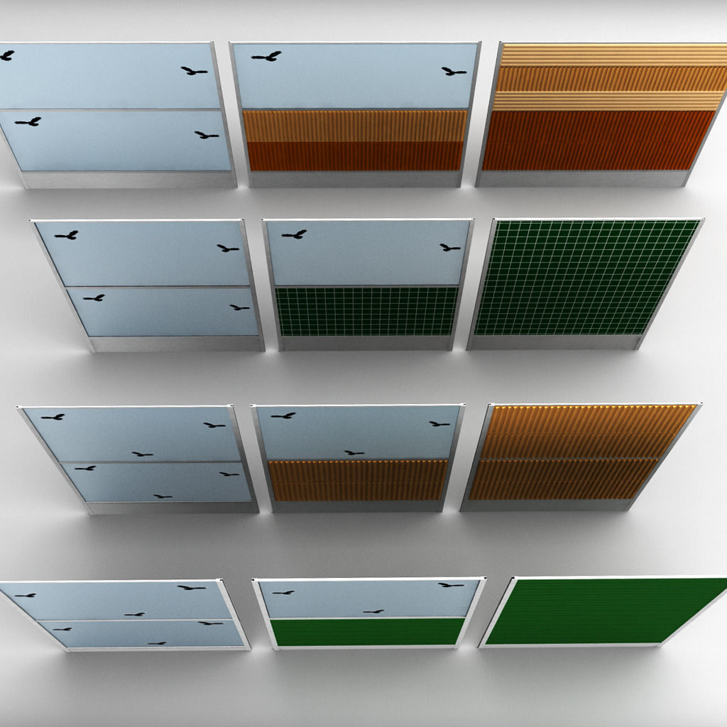 Road car noise barrier set 3D model_2