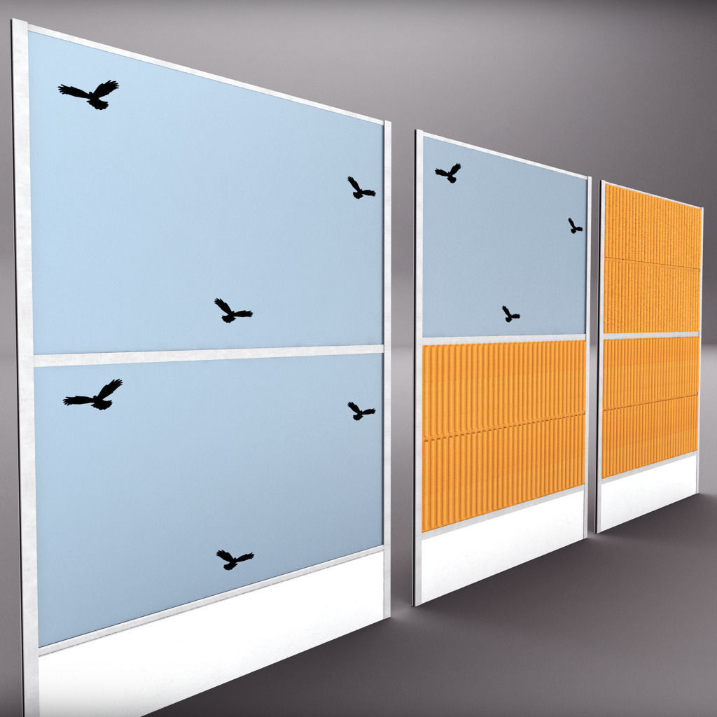 Road car noise barrier set 3D model_6