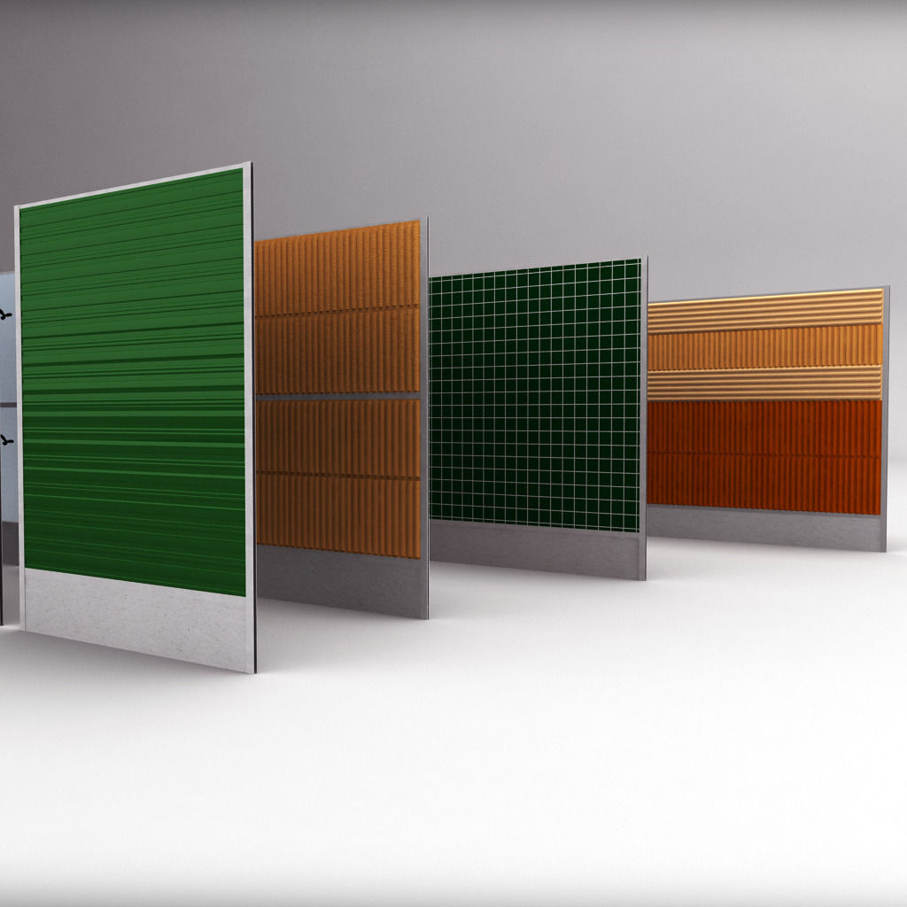 Road car noise barrier set 3D model_1