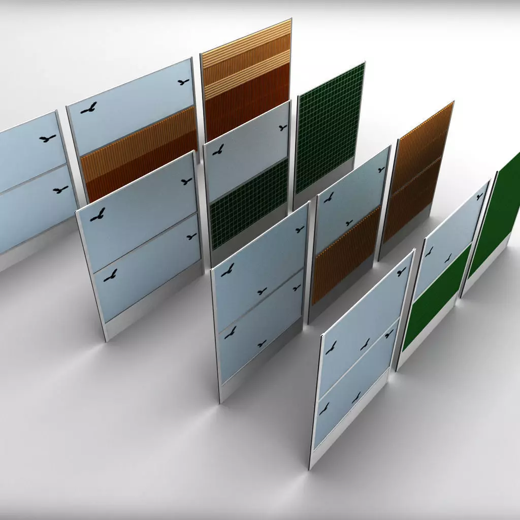 Road car noise barrier set 3D model_0