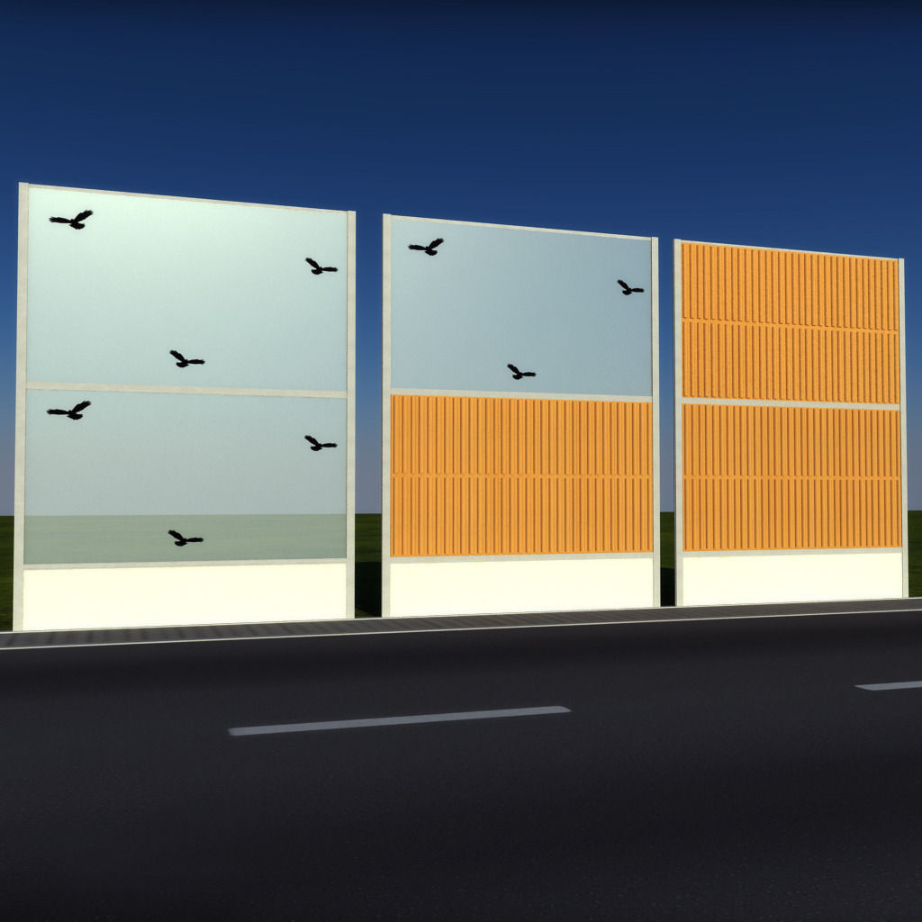 Road car noise barrier set 3D model_3