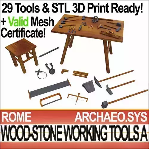 Roman Wood Stone Working Tools Collection 3D Print 3D model