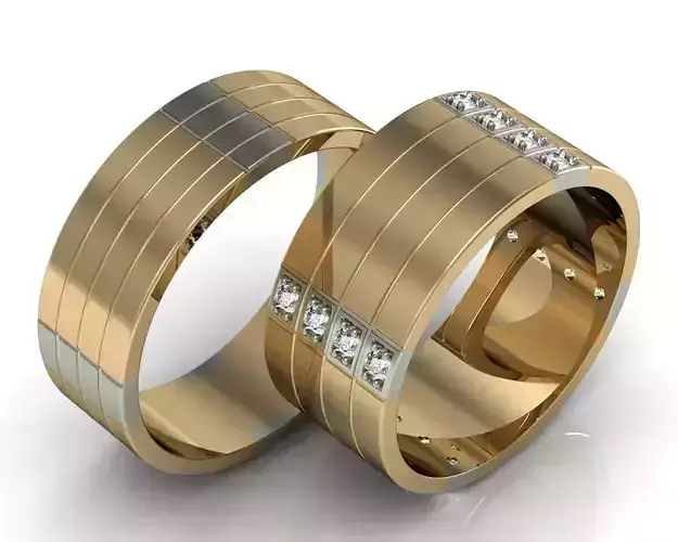 set of wedding rings striped