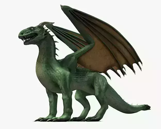 Winged Green Dragon Low-poly 3D model