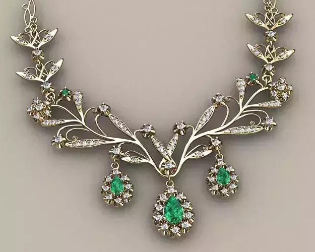 necklace with diamonds and emeralds