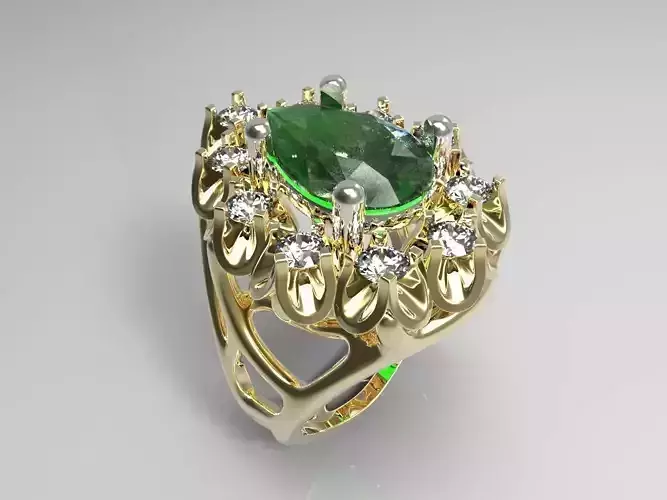 ring with diamonds and emeralds 3D print model