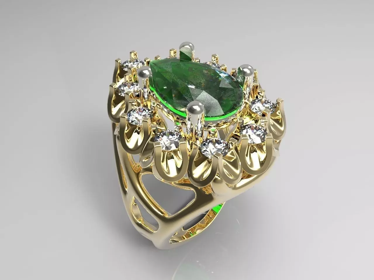 ring with diamonds and emeralds 3D print model_0