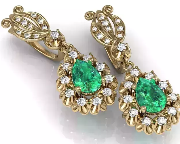Earrings with diamonds and emeralds